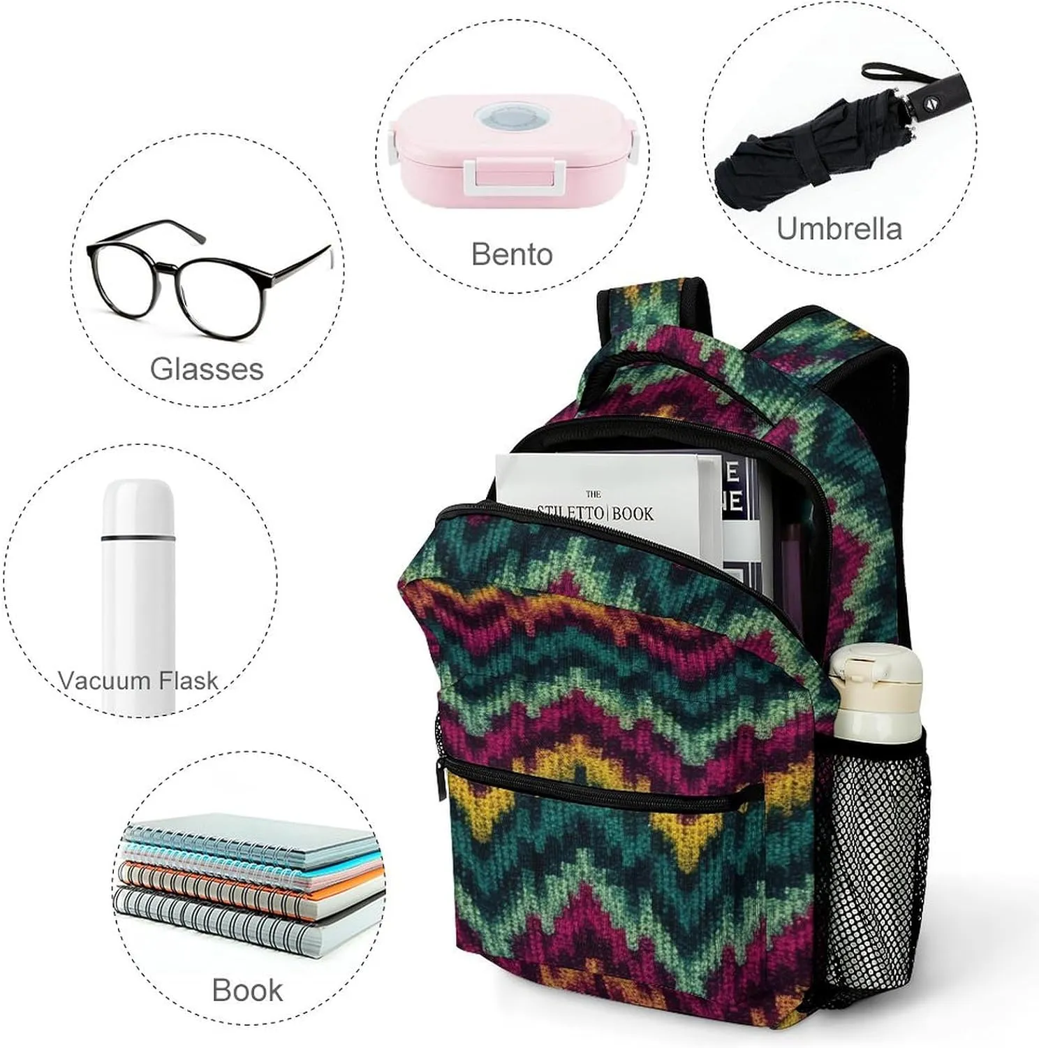 Small Backpacks Personalized Colorful Knitted Pattern Printing Travel Bag Lightweight Travel Backpack For Women Men