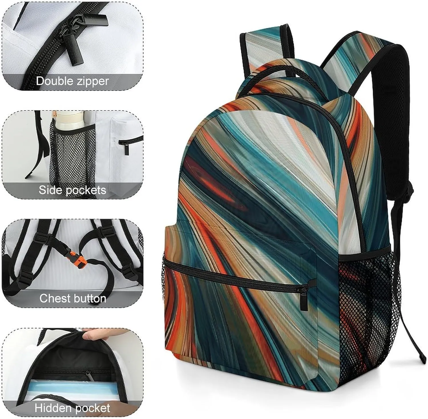 Small Backpacks Personalized Colorful Striped Style Printing Travel Bag Lightweight Travel Backpack For Women Men