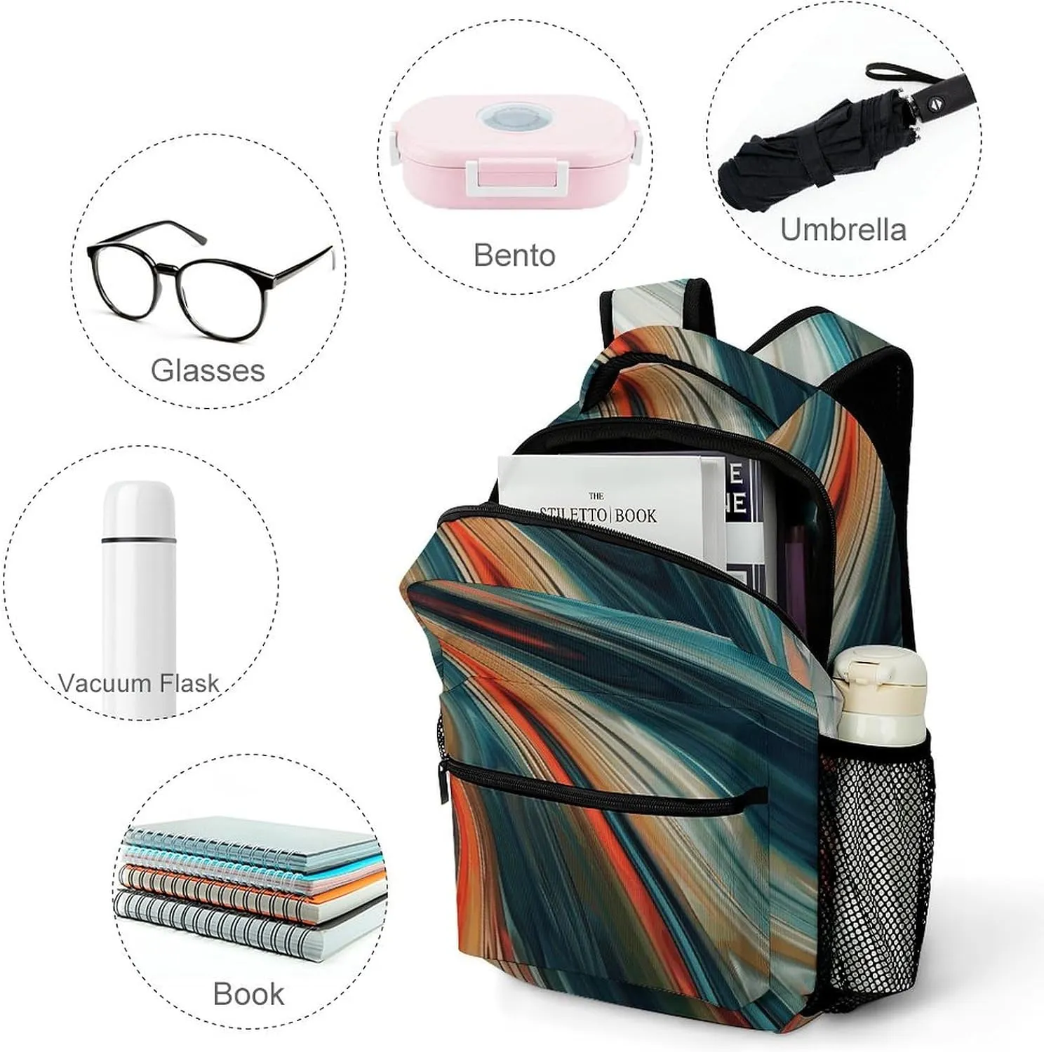 Small Backpacks Personalized Colorful Striped Style Printing Travel Bag Lightweight Travel Backpack For Women Men