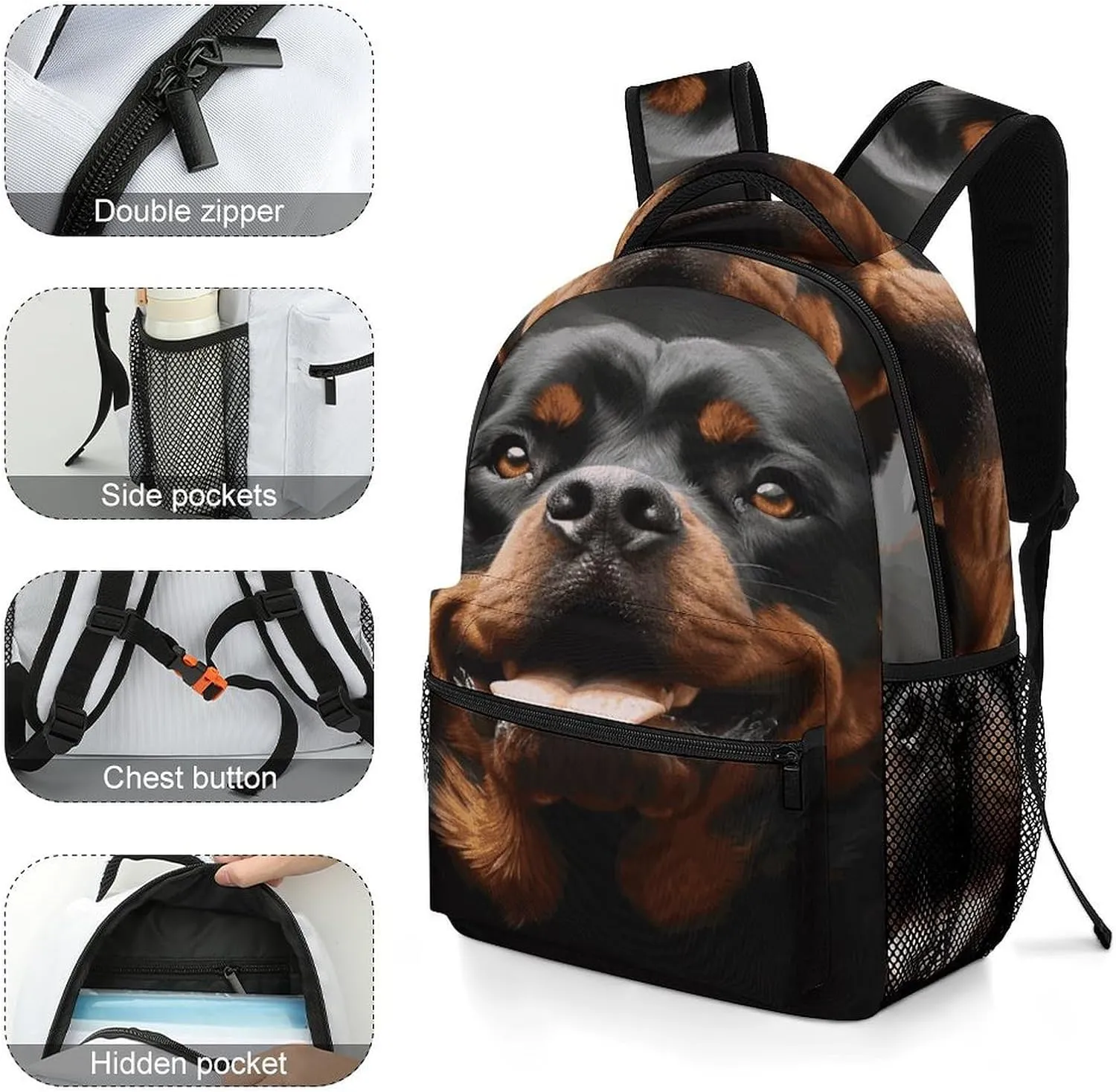 Small Backpacks Personalized Cool Rottweiler Dog Art Printing Travel Bag Lightweight Travel Backpack For Women Men