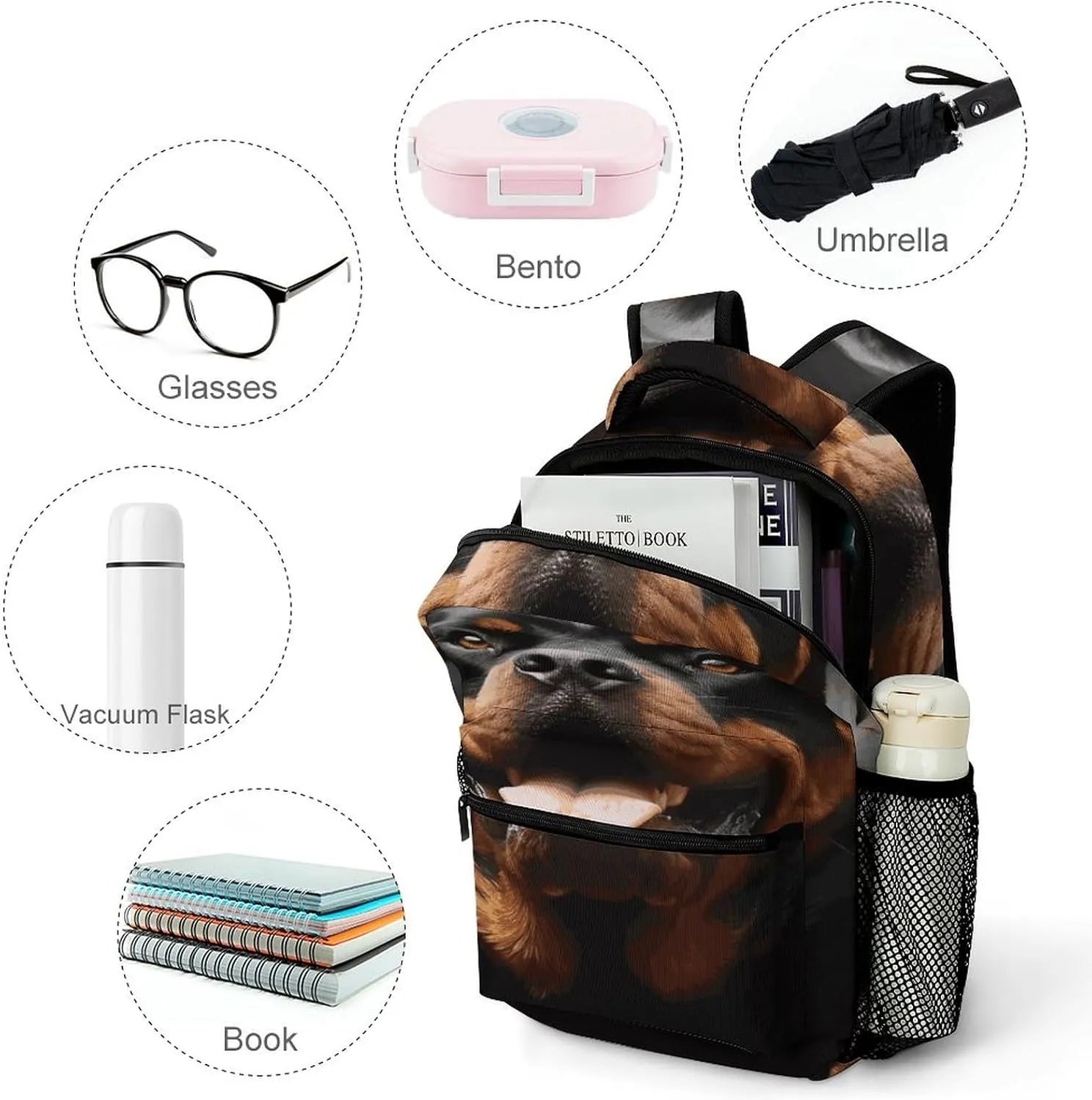 Small Backpacks Personalized Cool Rottweiler Dog Art Printing Travel Bag Lightweight Travel Backpack For Women Men