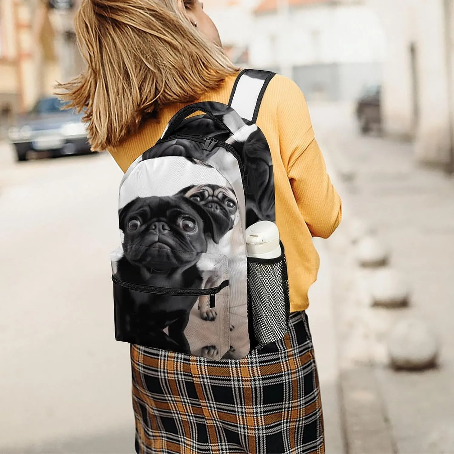 Small Backpacks Personalized Cute Black Pug Dog Printing Travel Bag Lightweight Travel Backpack For Women Men