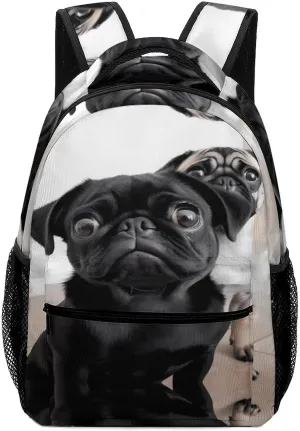 Small Backpacks Personalized Cute Black Pug Dog Printing Travel Bag Lightweight Travel Backpack For Women Men