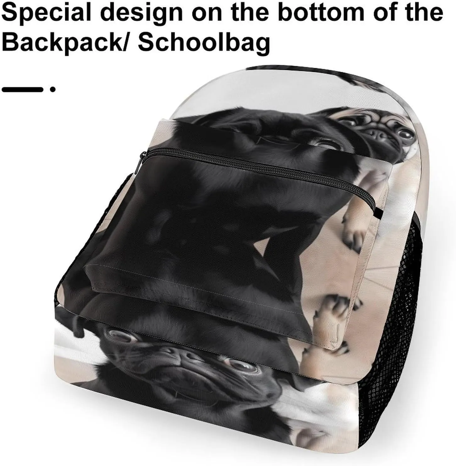 Small Backpacks Personalized Cute Black Pug Dog Printing Travel Bag Lightweight Travel Backpack For Women Men