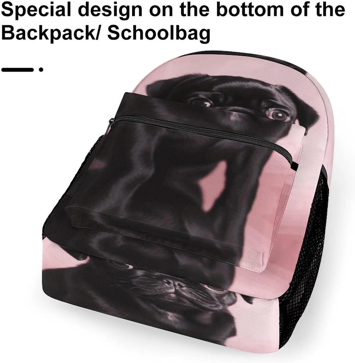 Small Backpacks Personalized Cute Black Pug Printing Travel Bag Lightweight Travel Backpack For Women Men