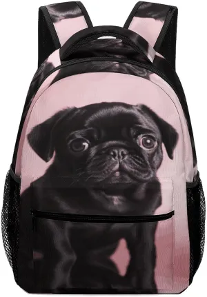 Small Backpacks Personalized Cute Black Pug Printing Travel Bag Lightweight Travel Backpack For Women Men