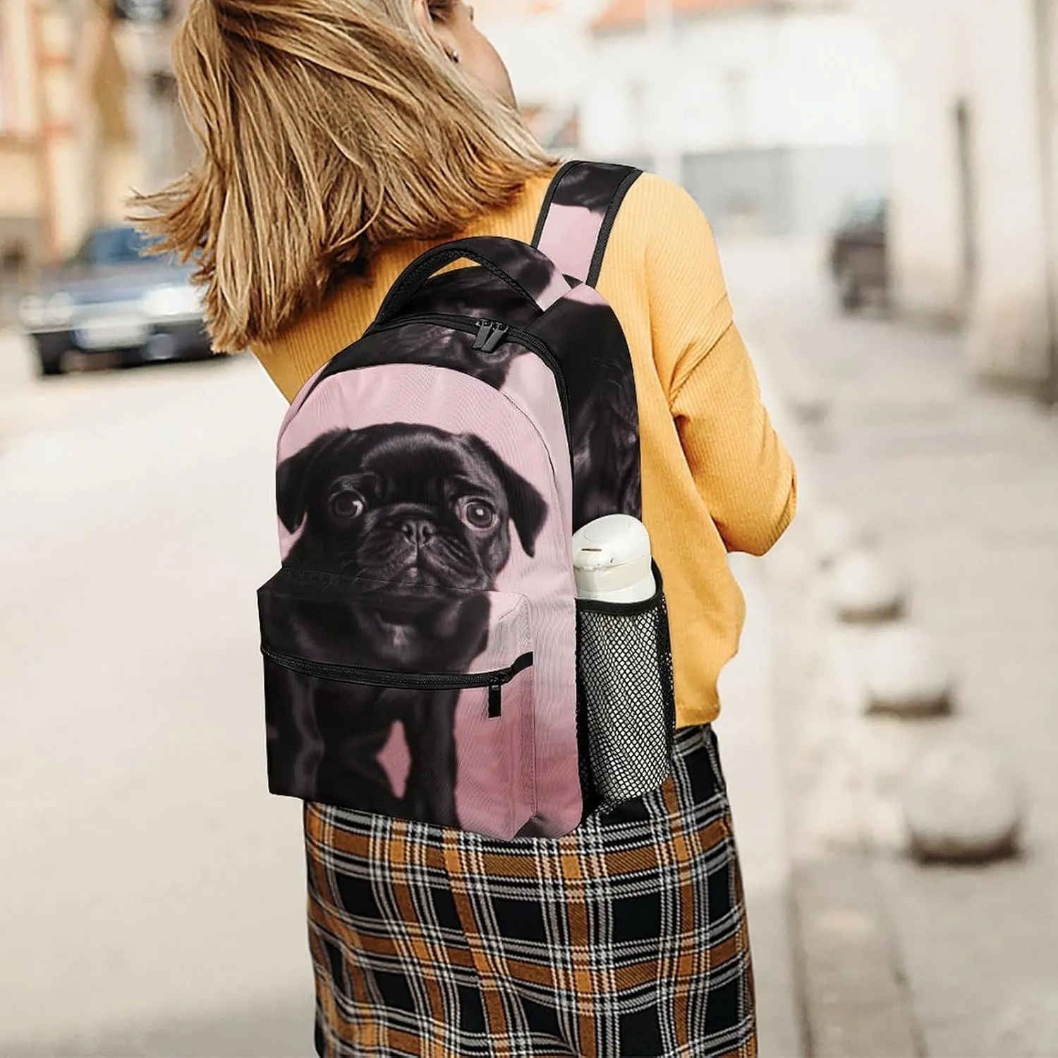 Small Backpacks Personalized Cute Black Pug Printing Travel Bag Lightweight Travel Backpack For Women Men
