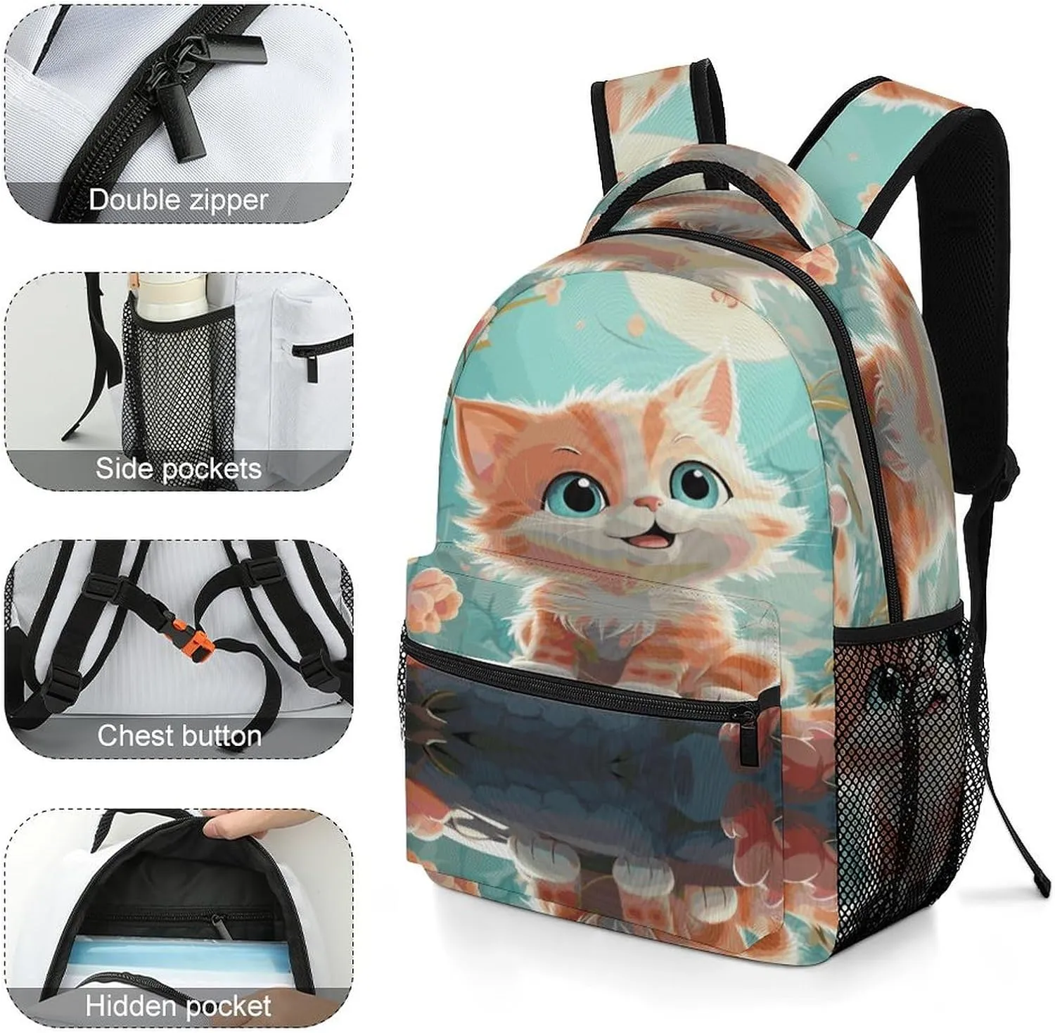 Small Backpacks Personalized Cute Cats Printing Travel Bag Lightweight Travel Backpack For Women Men