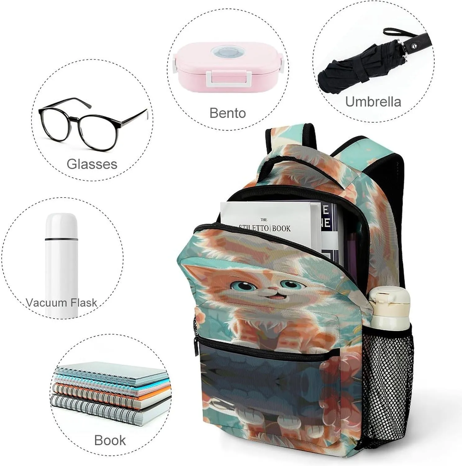 Small Backpacks Personalized Cute Cats Printing Travel Bag Lightweight Travel Backpack For Women Men