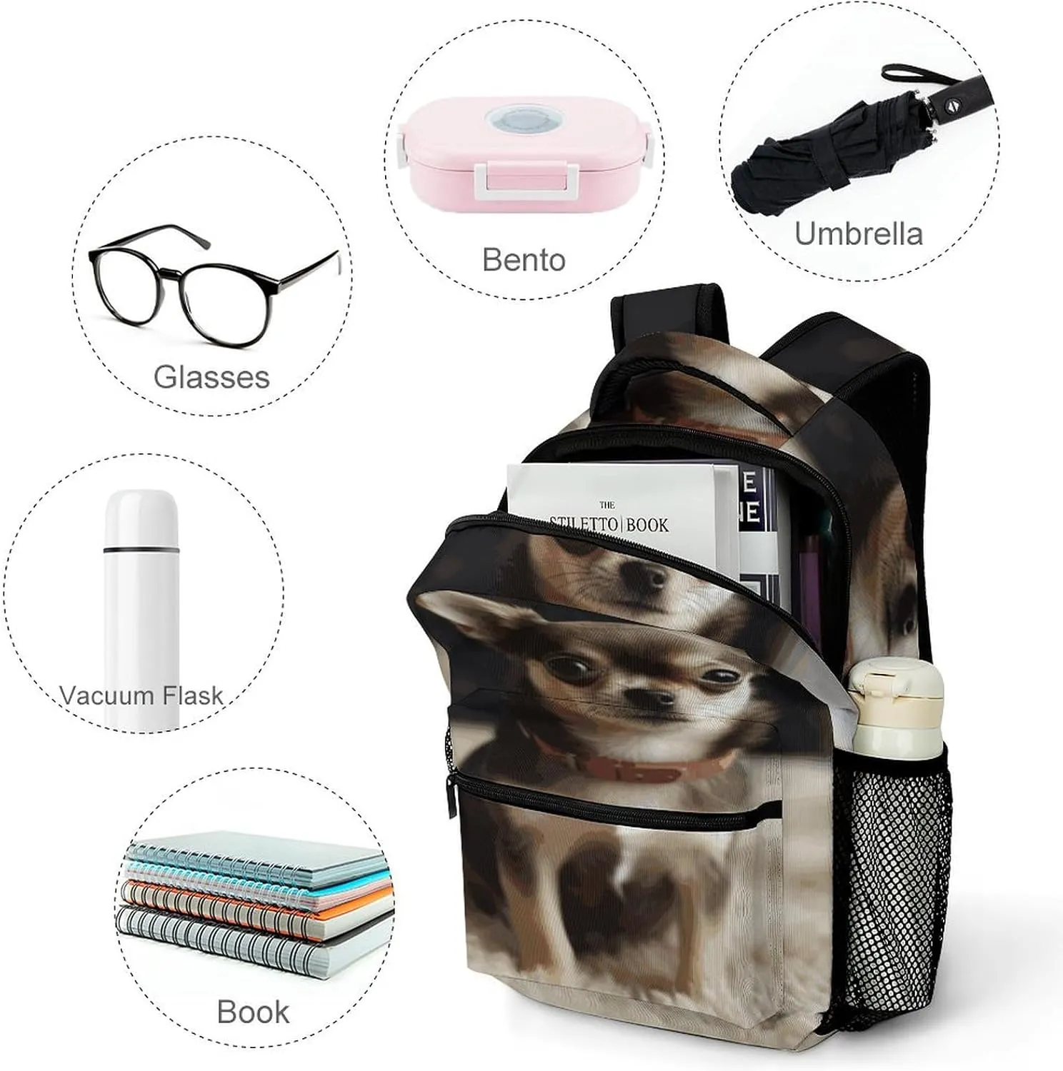 Small Backpacks Personalized Cute Chihuahua Printing Travel Bag Lightweight Travel Backpack For Women Men