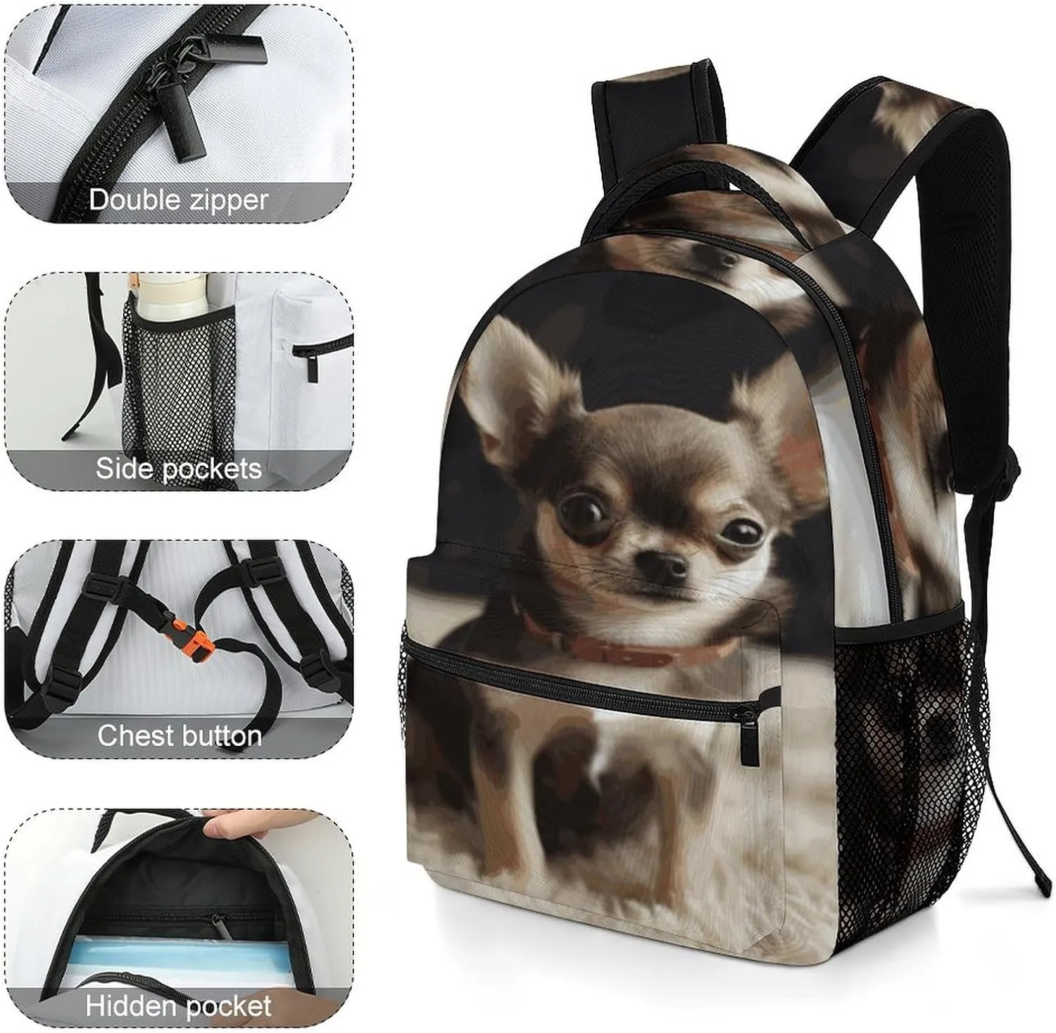 Small Backpacks Personalized Cute Chihuahua Printing Travel Bag Lightweight Travel Backpack For Women Men