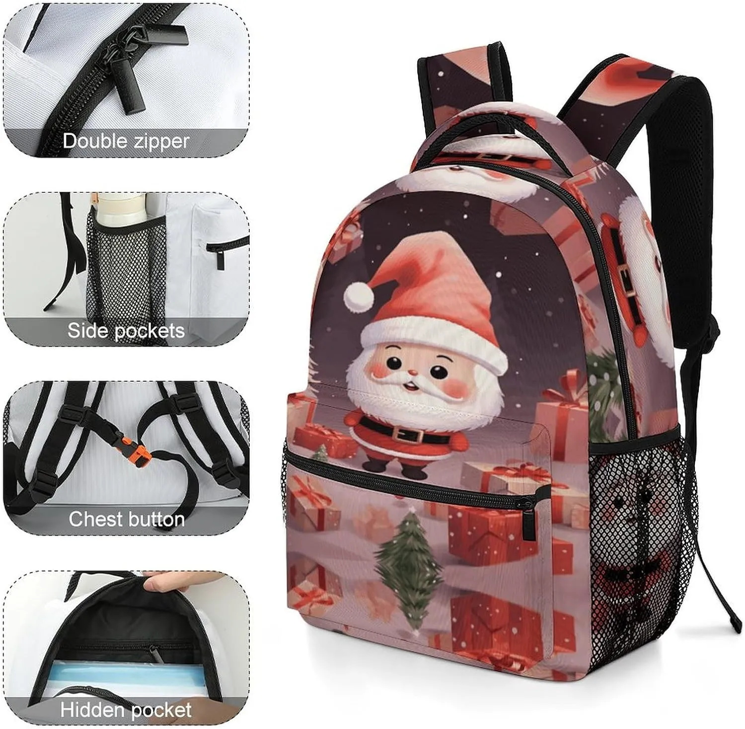 Small Backpacks Personalized Cute Christmas Holidays Printing Travel Bag Lightweight Travel Backpack For Women Men