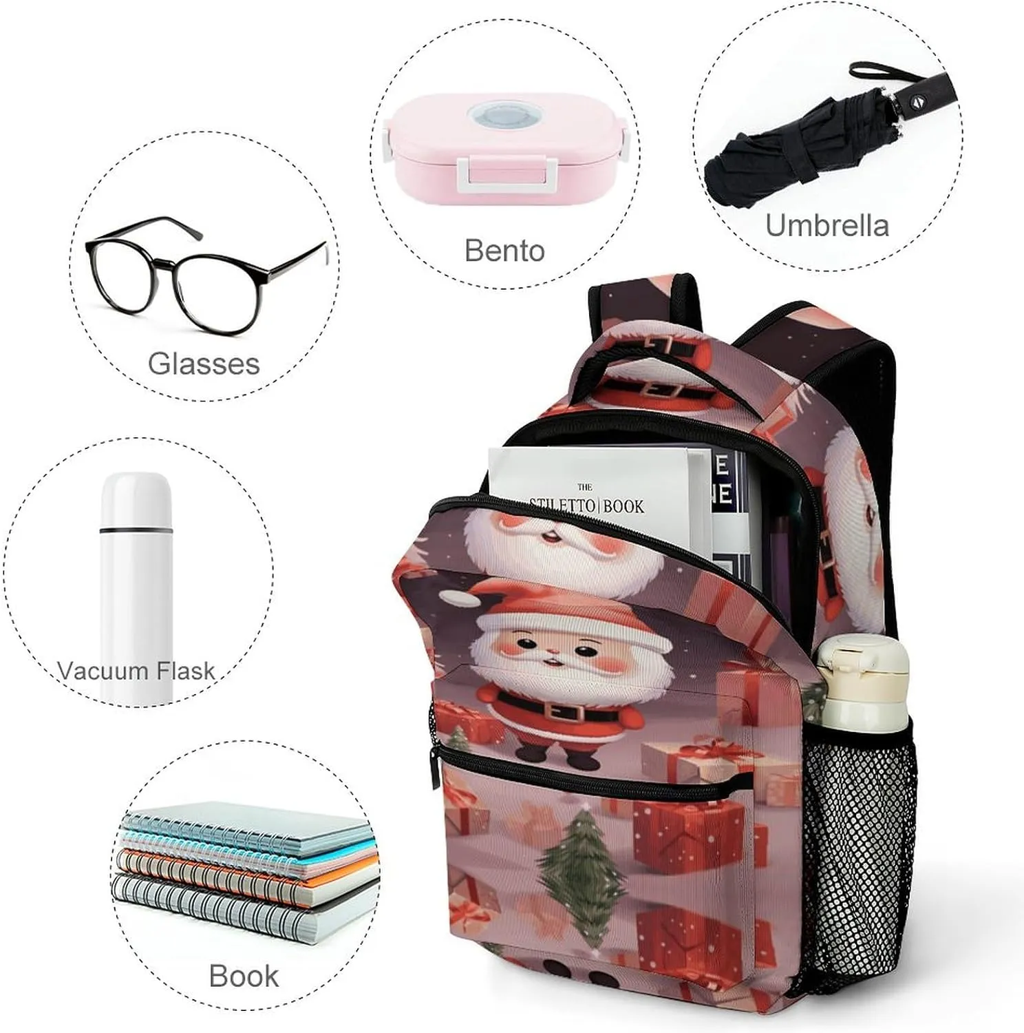 Small Backpacks Personalized Cute Christmas Holidays Printing Travel Bag Lightweight Travel Backpack For Women Men