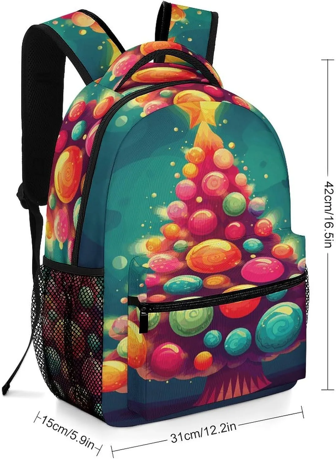 Small Backpacks Personalized Cute Colorful Christmas Tree Printing Travel Bag Lightweight Travel Backpack For Women Men