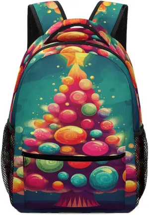 Small Backpacks Personalized Cute Colorful Christmas Tree Printing Travel Bag Lightweight Travel Backpack For Women Men