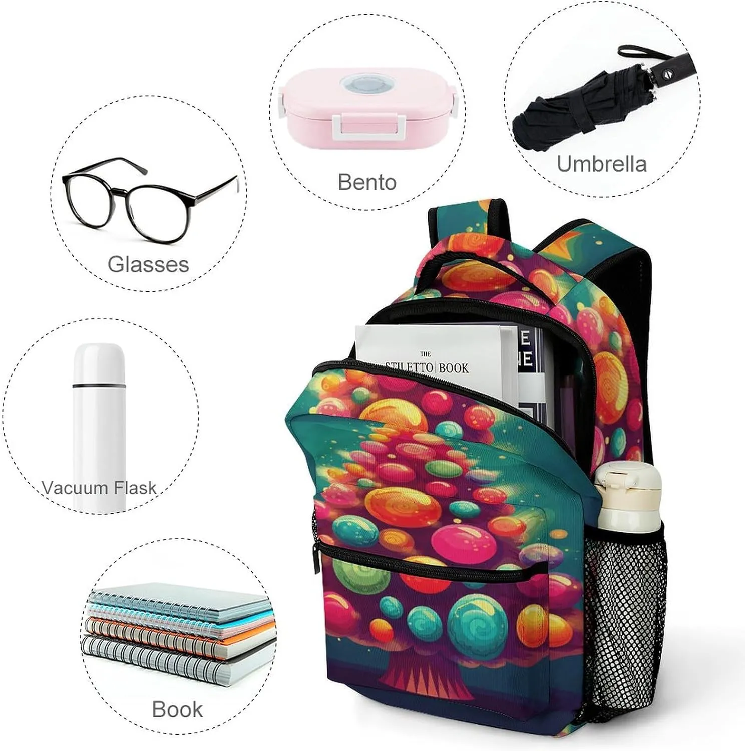 Small Backpacks Personalized Cute Colorful Christmas Tree Printing Travel Bag Lightweight Travel Backpack For Women Men