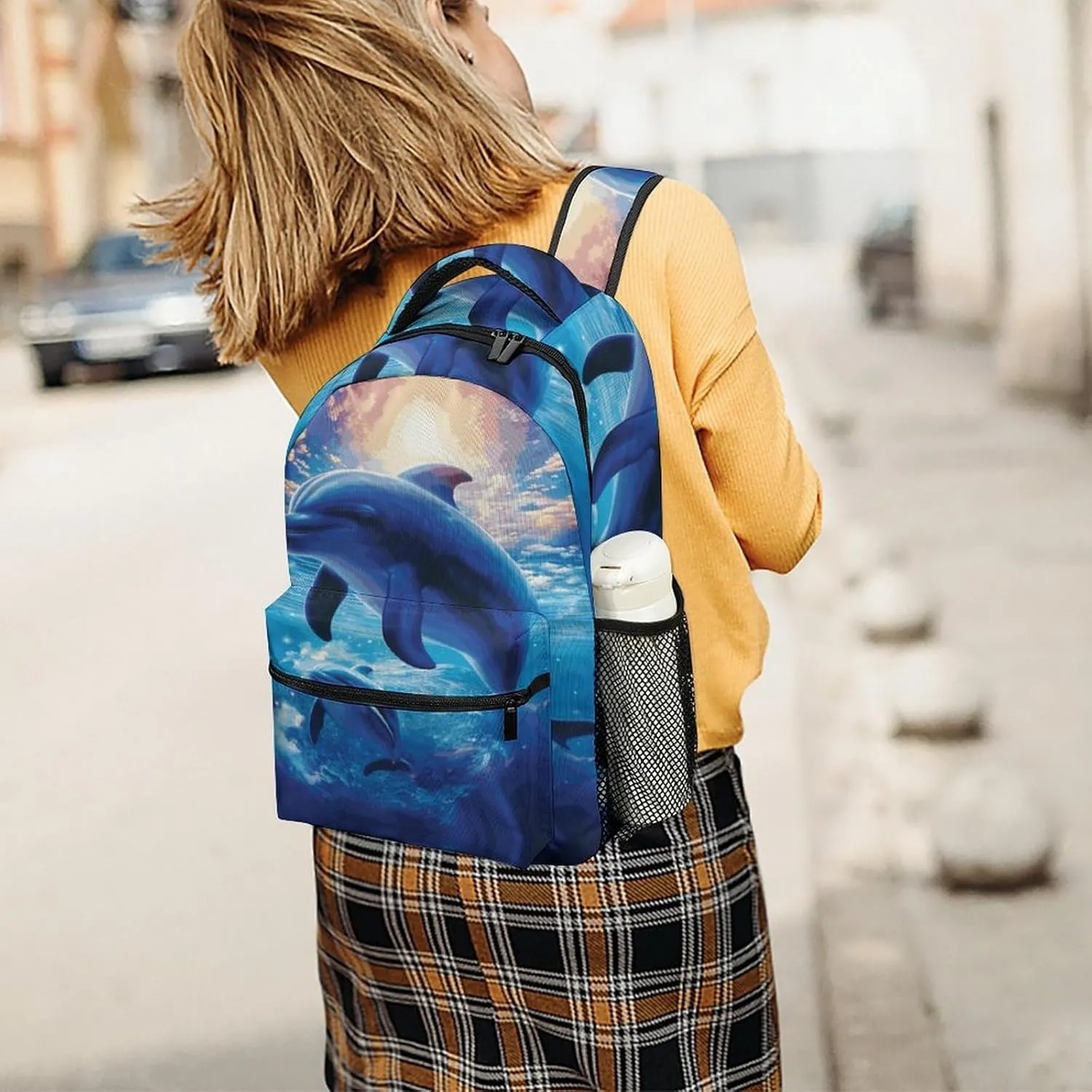 Small Backpacks Personalized Cute Dolphins Printing Travel Bag Lightweight Travel Backpack For Women Men