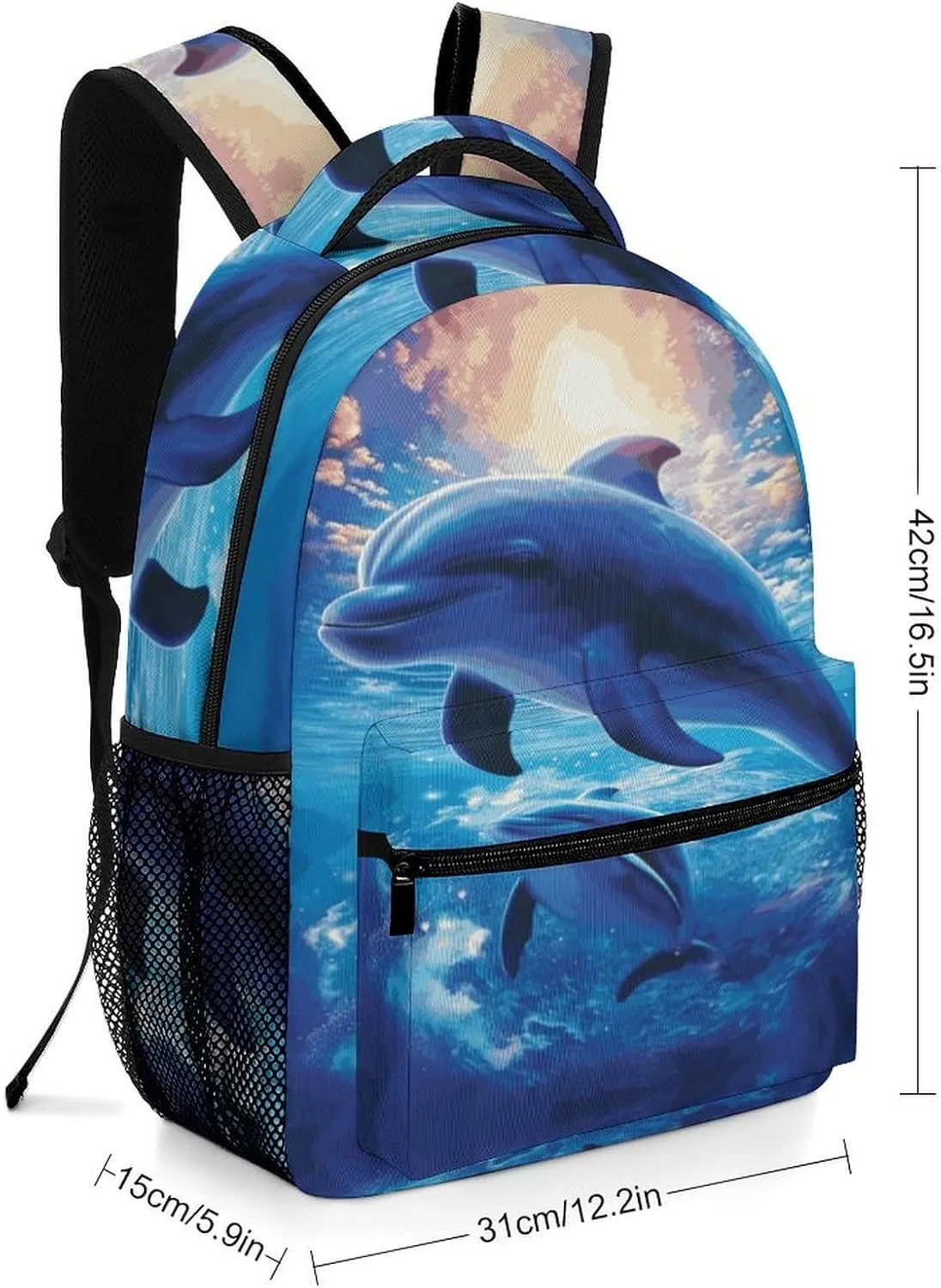 Small Backpacks Personalized Cute Dolphins Printing Travel Bag Lightweight Travel Backpack For Women Men