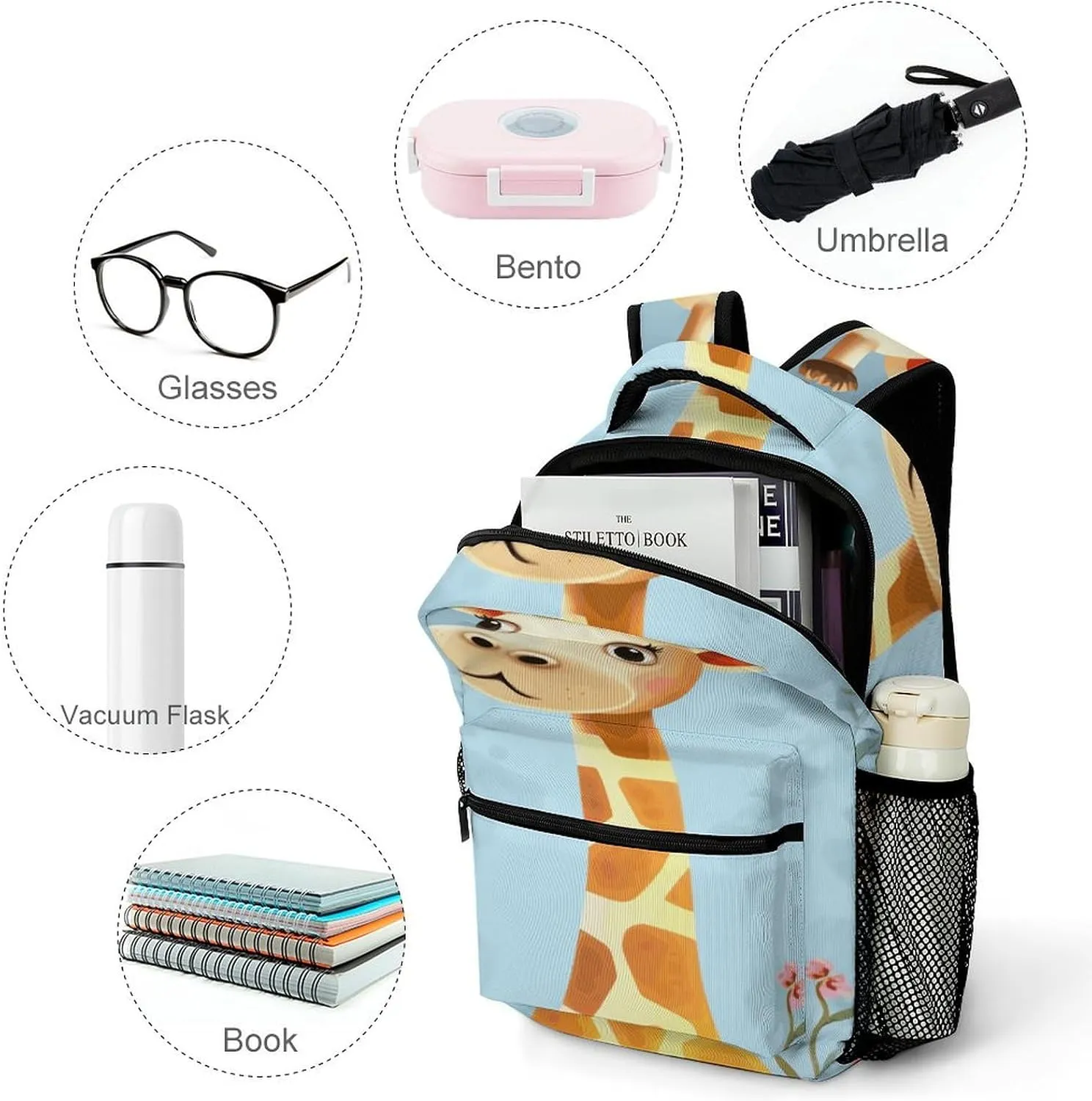 Small Backpacks Personalized Cute Giraffe Printing Travel Bag Lightweight Travel Backpack For Women Men