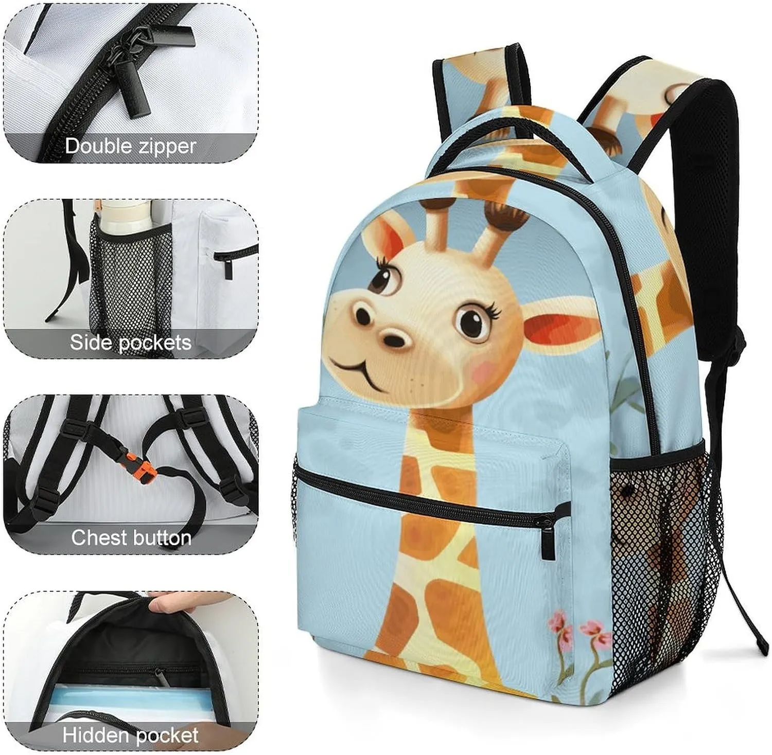 Small Backpacks Personalized Cute Giraffe Printing Travel Bag Lightweight Travel Backpack For Women Men