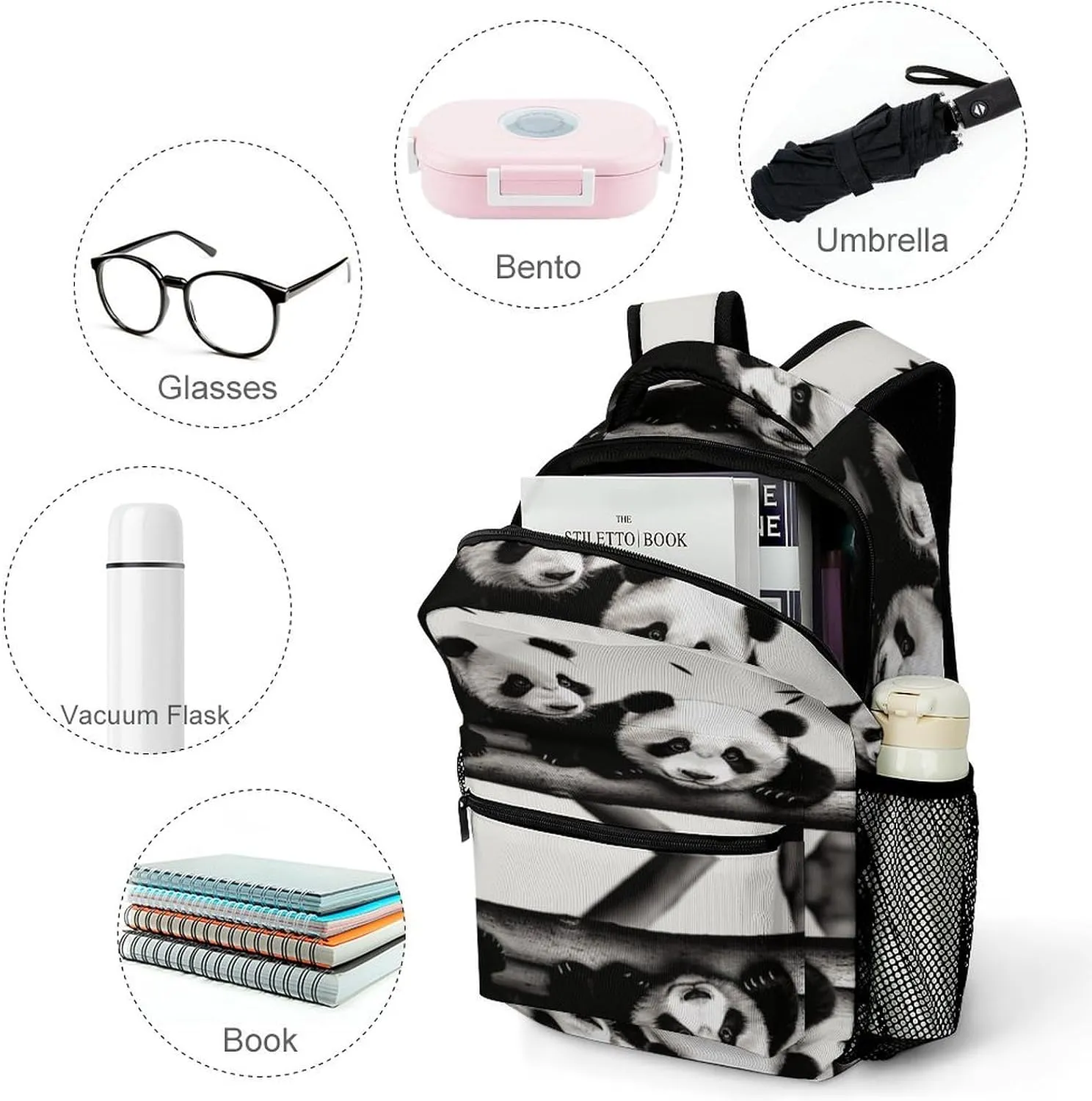Small Backpacks Personalized Cute Pandas Printing Travel Bag Lightweight Travel Backpack For Women Men