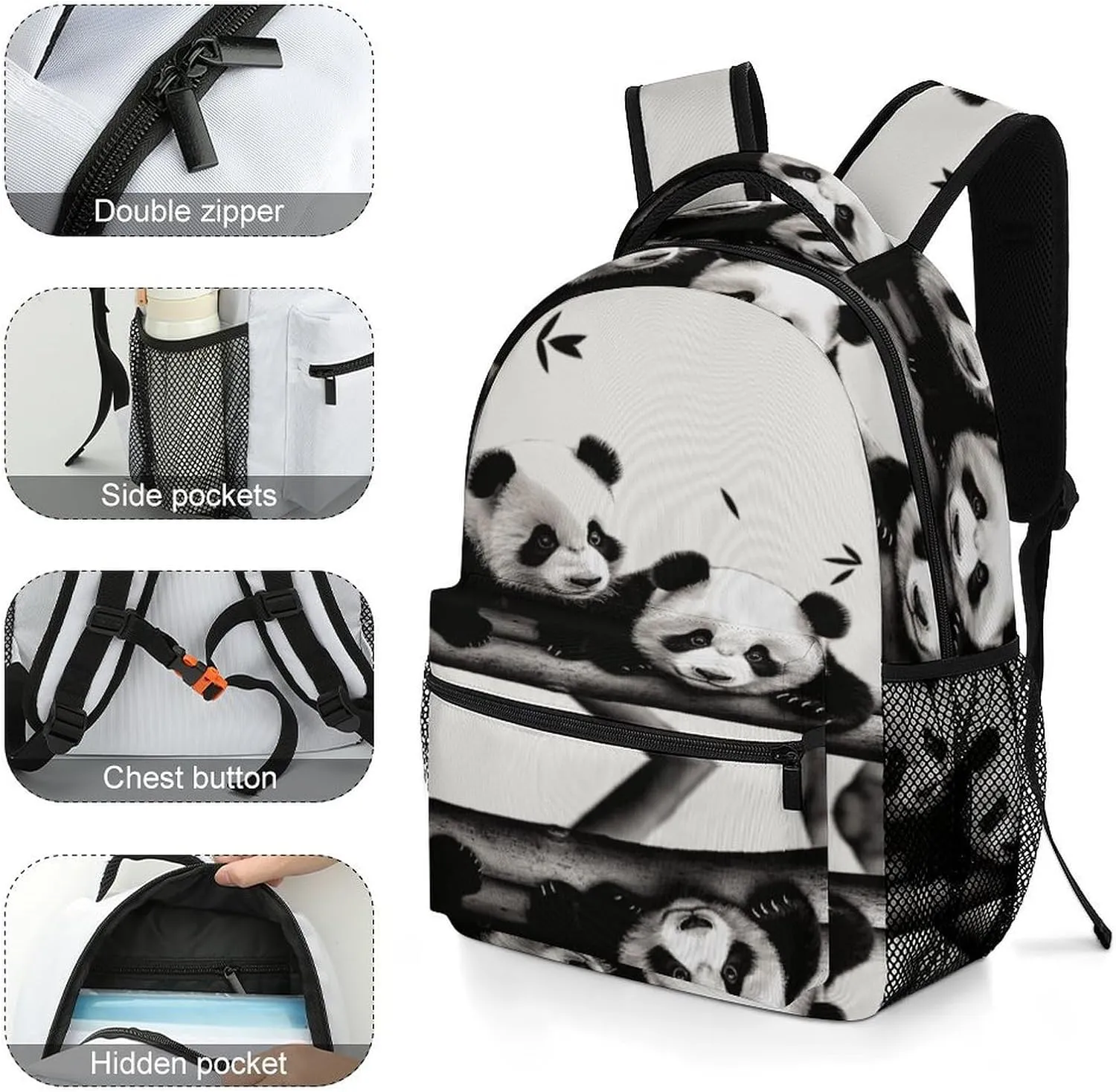 Small Backpacks Personalized Cute Pandas Printing Travel Bag Lightweight Travel Backpack For Women Men