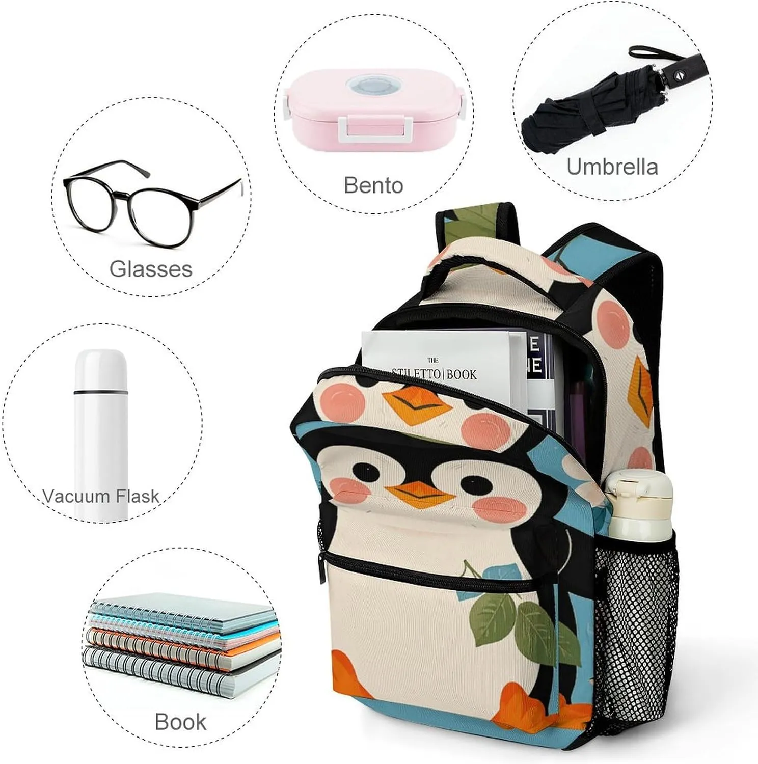 Small Backpacks Personalized Cute Penguin Print Printing Travel Bag Lightweight Travel Backpack For Women Men