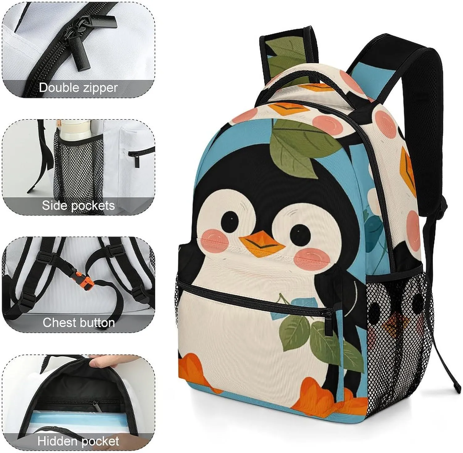 Small Backpacks Personalized Cute Penguin Print Printing Travel Bag Lightweight Travel Backpack For Women Men