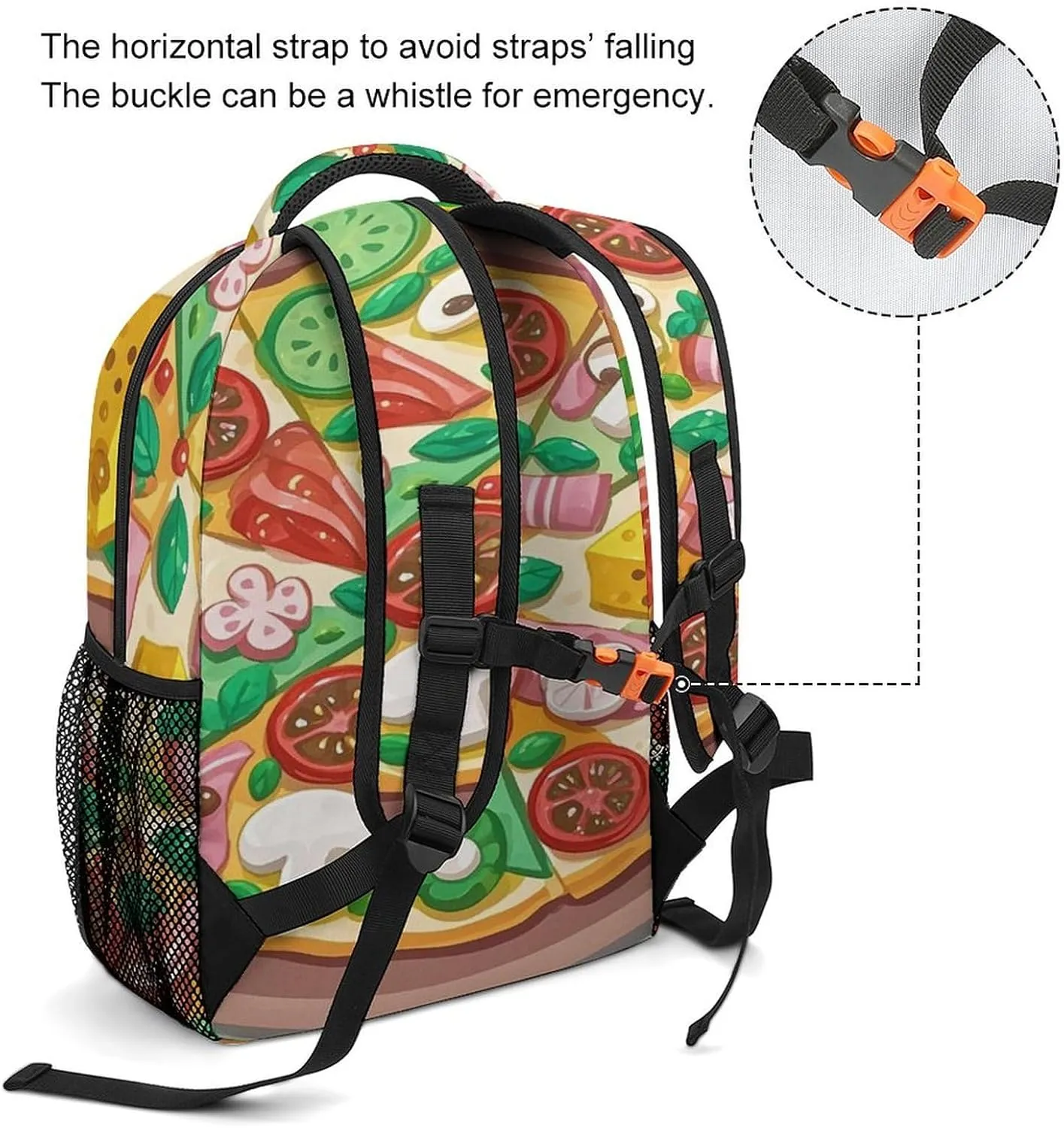 Small Backpacks Personalized Cute Pizza Printing Travel Bag Lightweight Travel Backpack For Women Men
