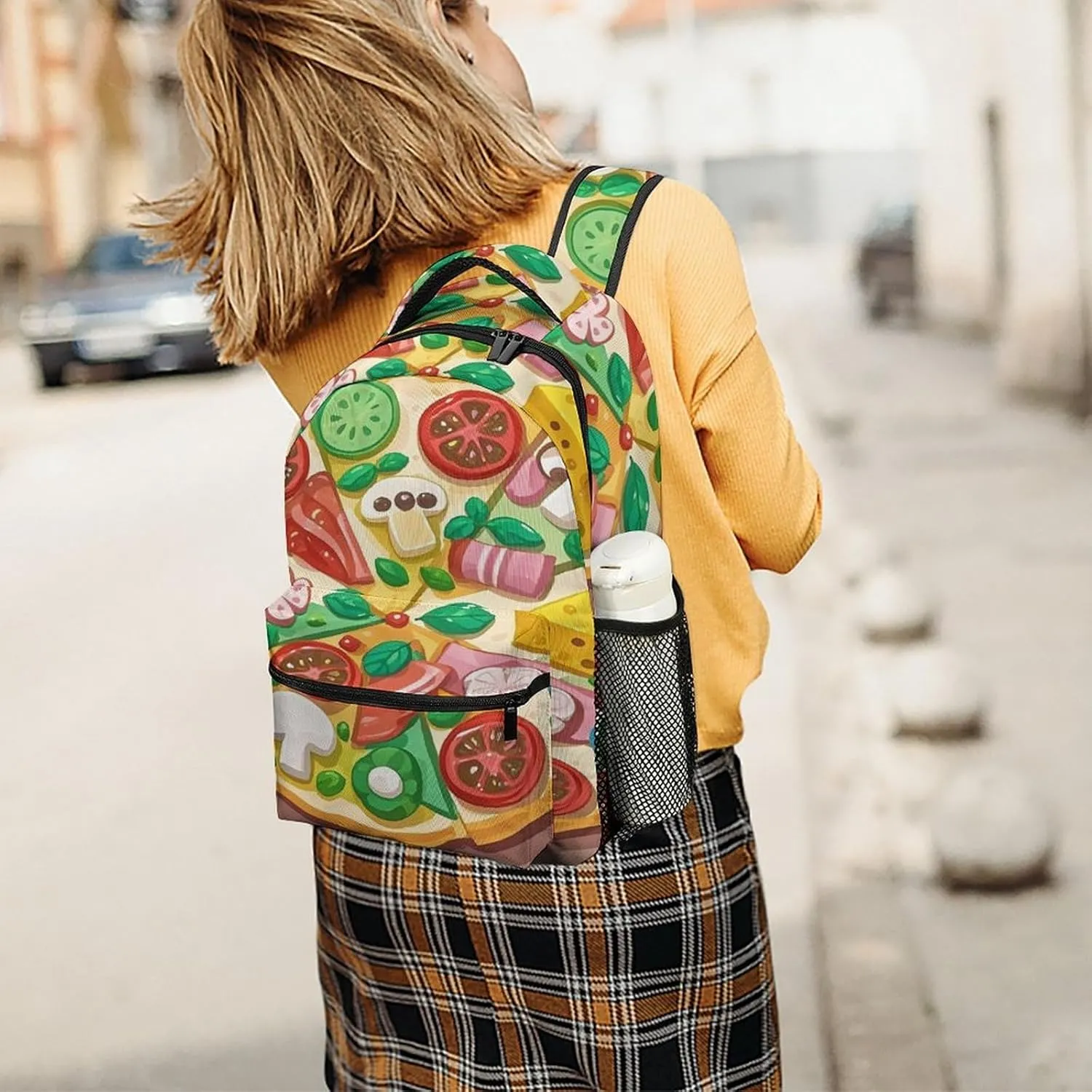 Small Backpacks Personalized Cute Pizza Printing Travel Bag Lightweight Travel Backpack For Women Men