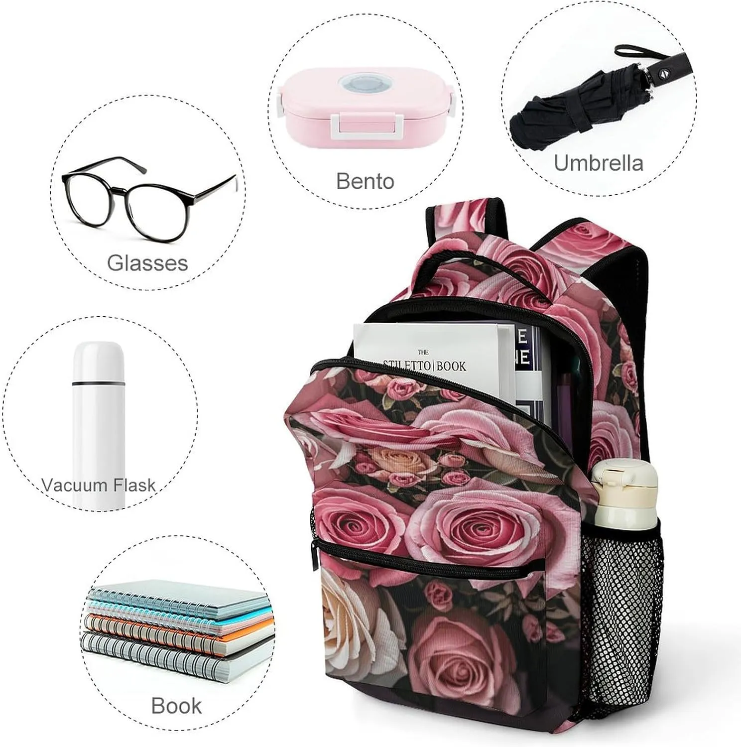 Small Backpacks Personalized Cute Rose Mix Leopard Printing Travel Bag Lightweight Travel Backpack For Women Men