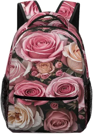 Small Backpacks Personalized Cute Rose Mix Leopard Printing Travel Bag Lightweight Travel Backpack For Women Men