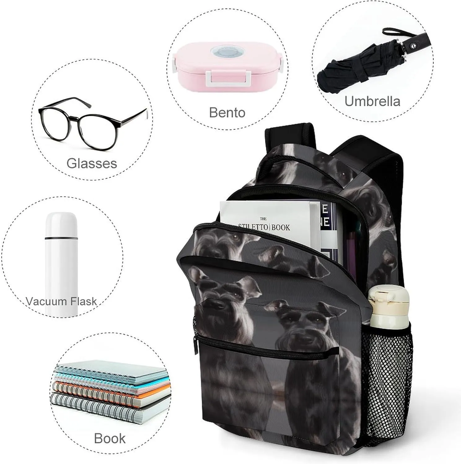Small Backpacks Personalized Cute Schnauzer Dog Printing Travel Bag Lightweight Travel Backpack For Women Men