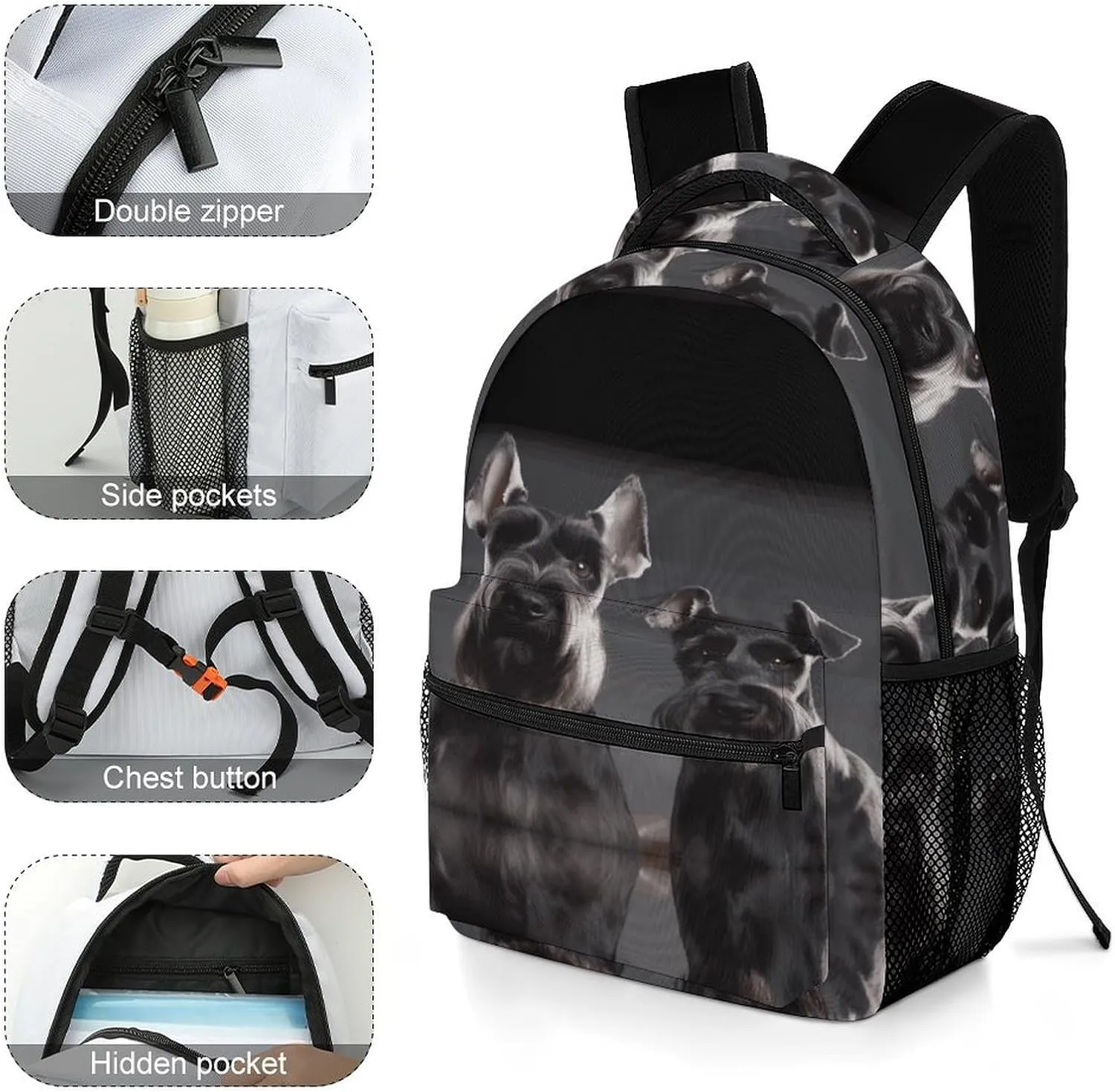 Small Backpacks Personalized Cute Schnauzer Dog Printing Travel Bag Lightweight Travel Backpack For Women Men