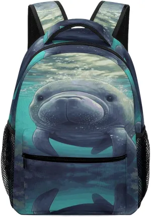 Small Backpacks Personalized Cute Sea Animal Manatee Printing Travel Bag Lightweight Travel Backpack For Women Men