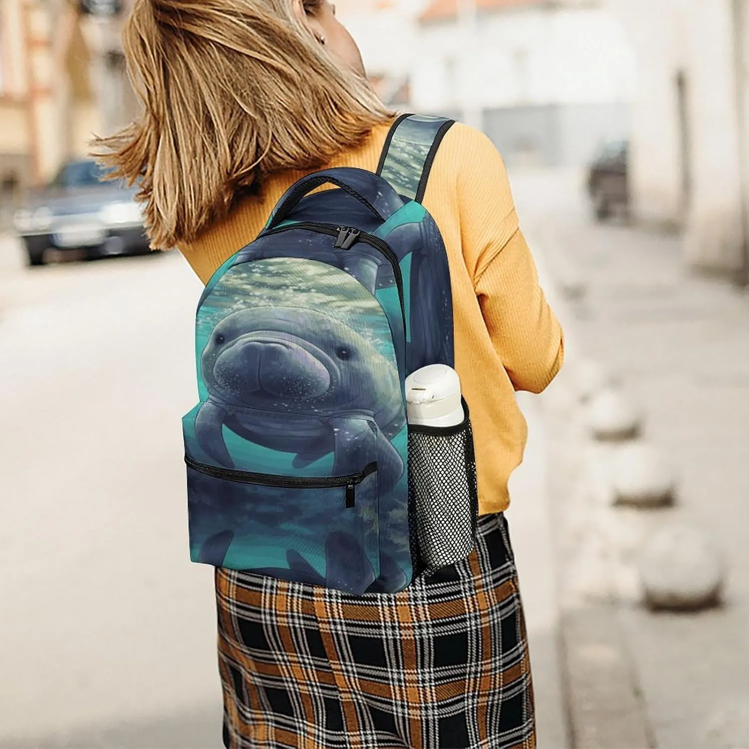 Small Backpacks Personalized Cute Sea Animal Manatee Printing Travel Bag Lightweight Travel Backpack For Women Men