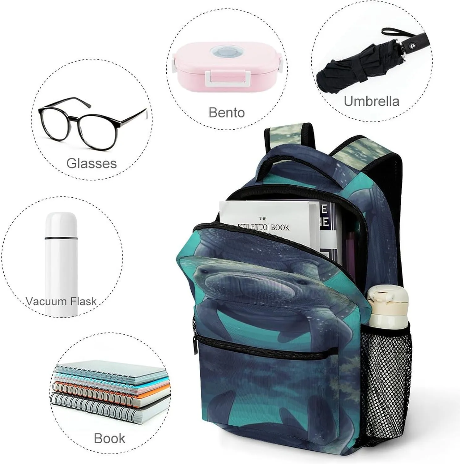Small Backpacks Personalized Cute Sea Animal Manatee Printing Travel Bag Lightweight Travel Backpack For Women Men