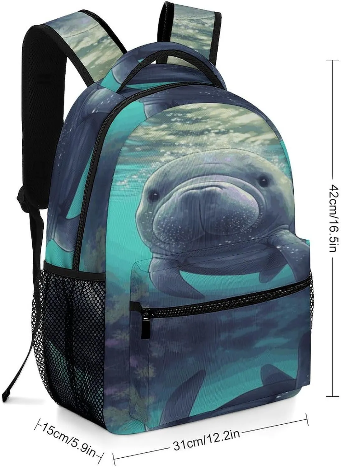Small Backpacks Personalized Cute Sea Animal Manatee Printing Travel Bag Lightweight Travel Backpack For Women Men