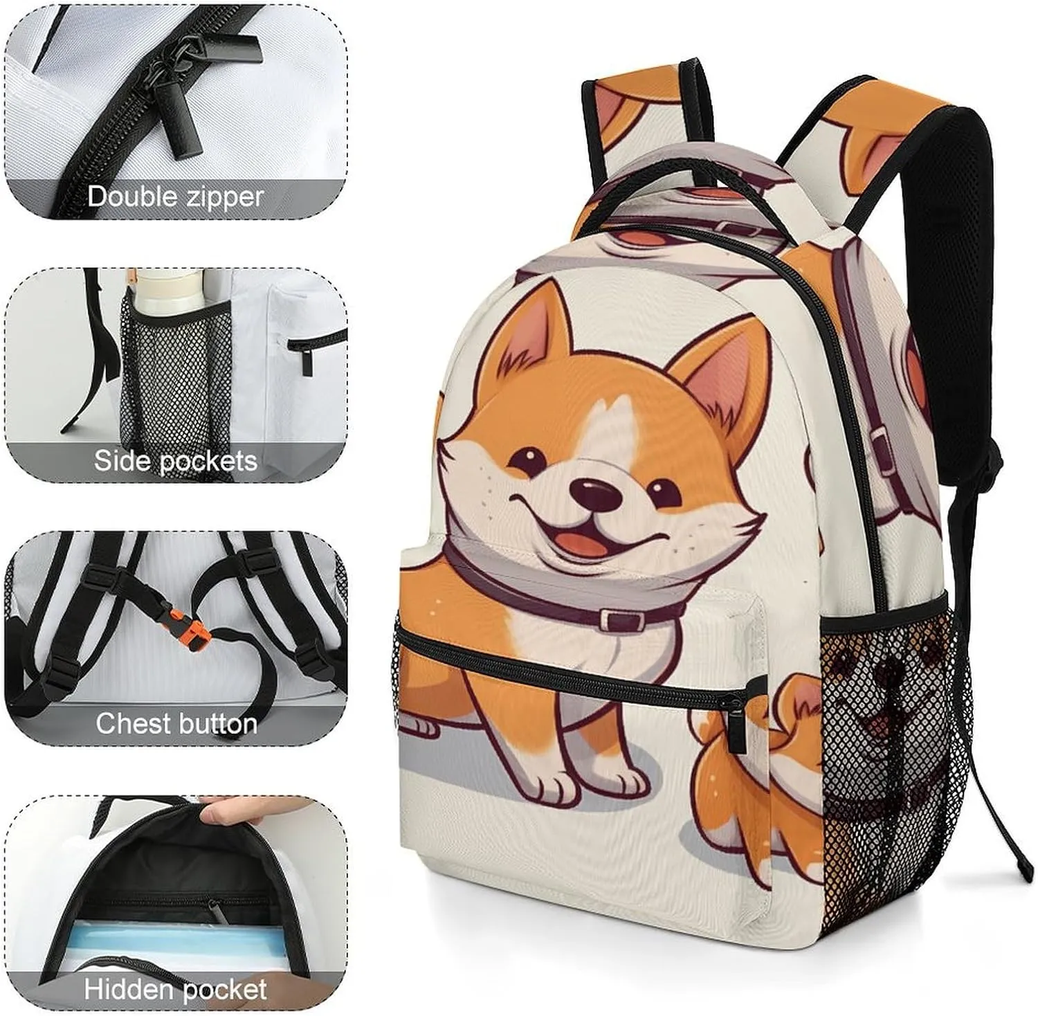 Small Backpacks Personalized Cute Shiba Inu Dog Printing Travel Bag Lightweight Travel Backpack For Women Men