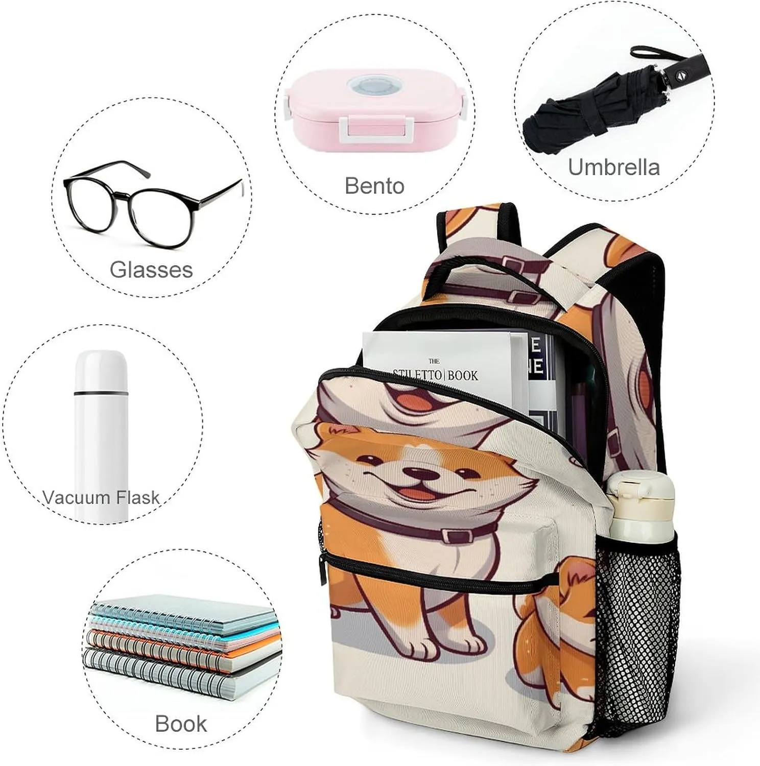 Small Backpacks Personalized Cute Shiba Inu Dog Printing Travel Bag Lightweight Travel Backpack For Women Men