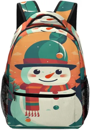 Small Backpacks Personalized Cute Snowman Stickers Printing Travel Bag Lightweight Travel Backpack For Women Men