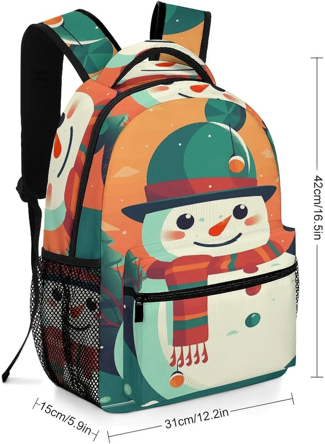 Small Backpacks Personalized Cute Snowman Stickers Printing Travel Bag Lightweight Travel Backpack For Women Men