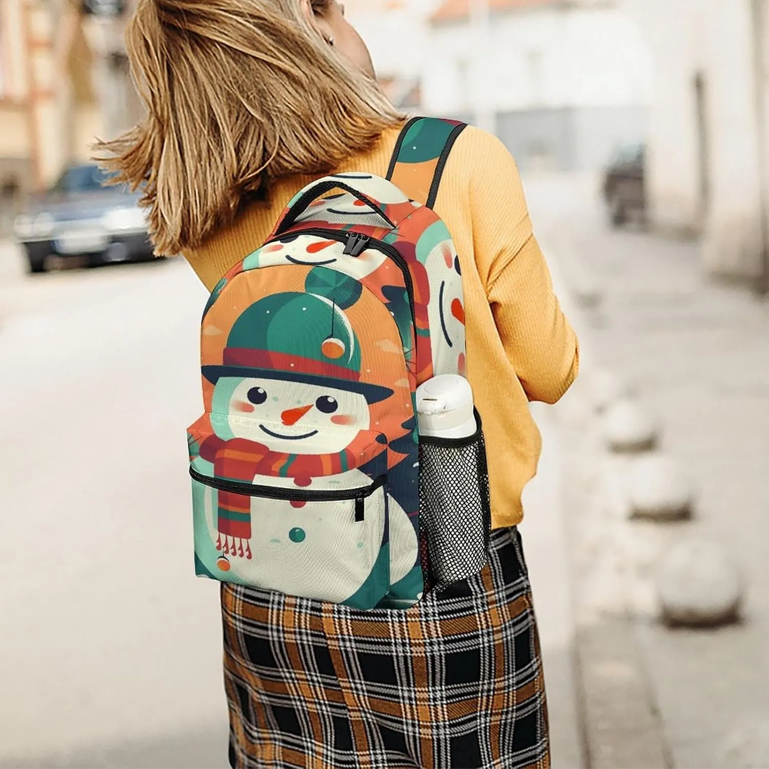 Small Backpacks Personalized Cute Snowman Stickers Printing Travel Bag Lightweight Travel Backpack For Women Men