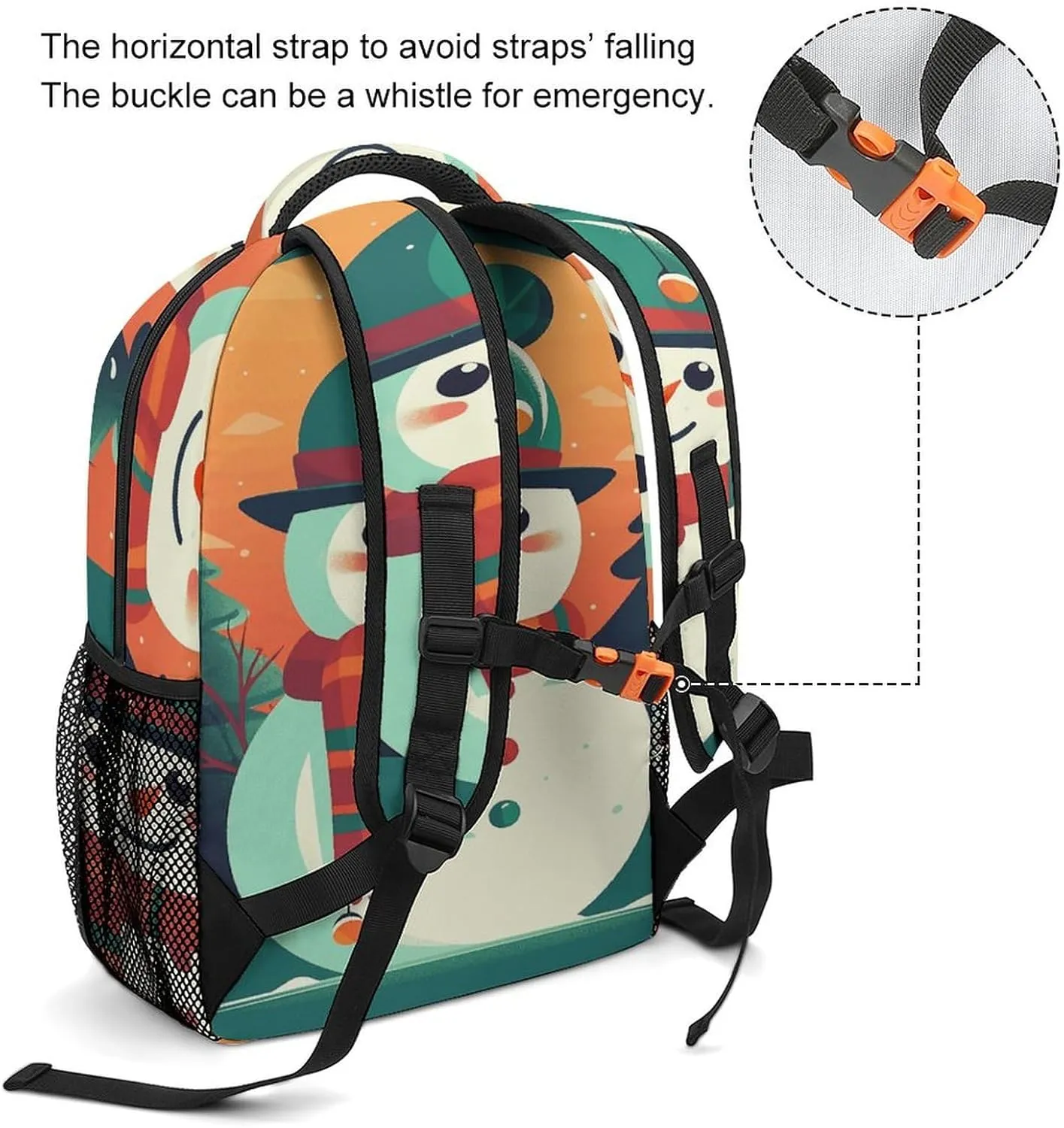 Small Backpacks Personalized Cute Snowman Stickers Printing Travel Bag Lightweight Travel Backpack For Women Men