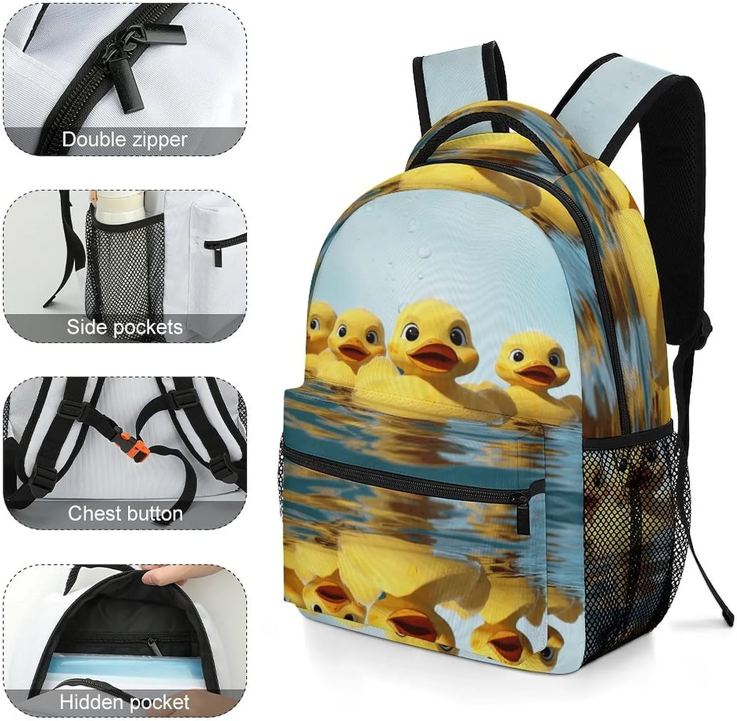 Small Backpacks Personalized Cute Yellow Rubber Ducky Printing Travel Bag Lightweight Travel Backpack For Women Men