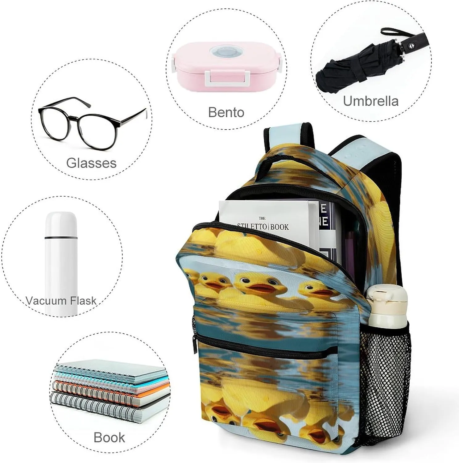 Small Backpacks Personalized Cute Yellow Rubber Ducky Printing Travel Bag Lightweight Travel Backpack For Women Men