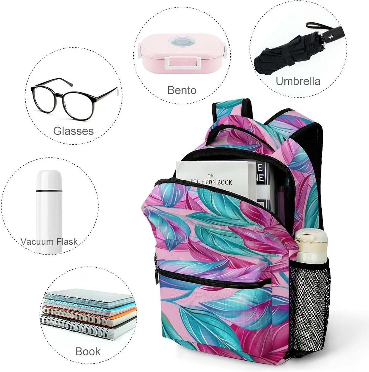 Small Backpacks Personalized Cyan Leaf Pattern Printing Travel Bag Lightweight Travel Backpack For Women Men