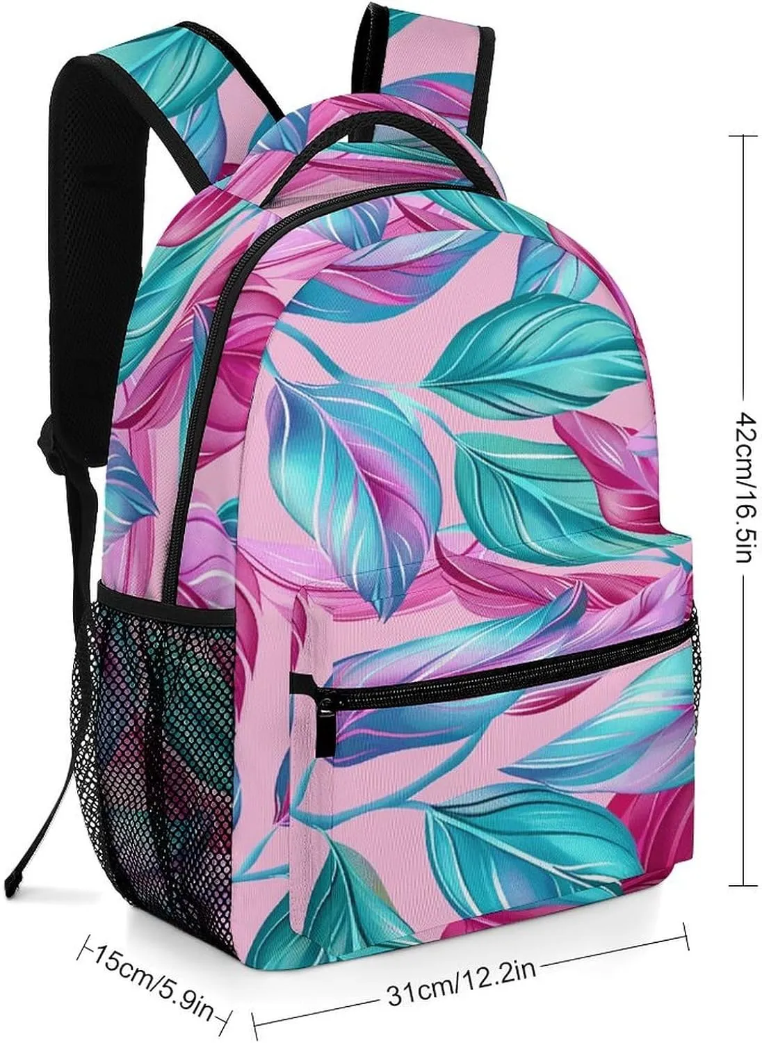 Small Backpacks Personalized Cyan Leaf Pattern Printing Travel Bag Lightweight Travel Backpack For Women Men