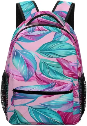 Small Backpacks Personalized Cyan Leaf Pattern Printing Travel Bag Lightweight Travel Backpack For Women Men