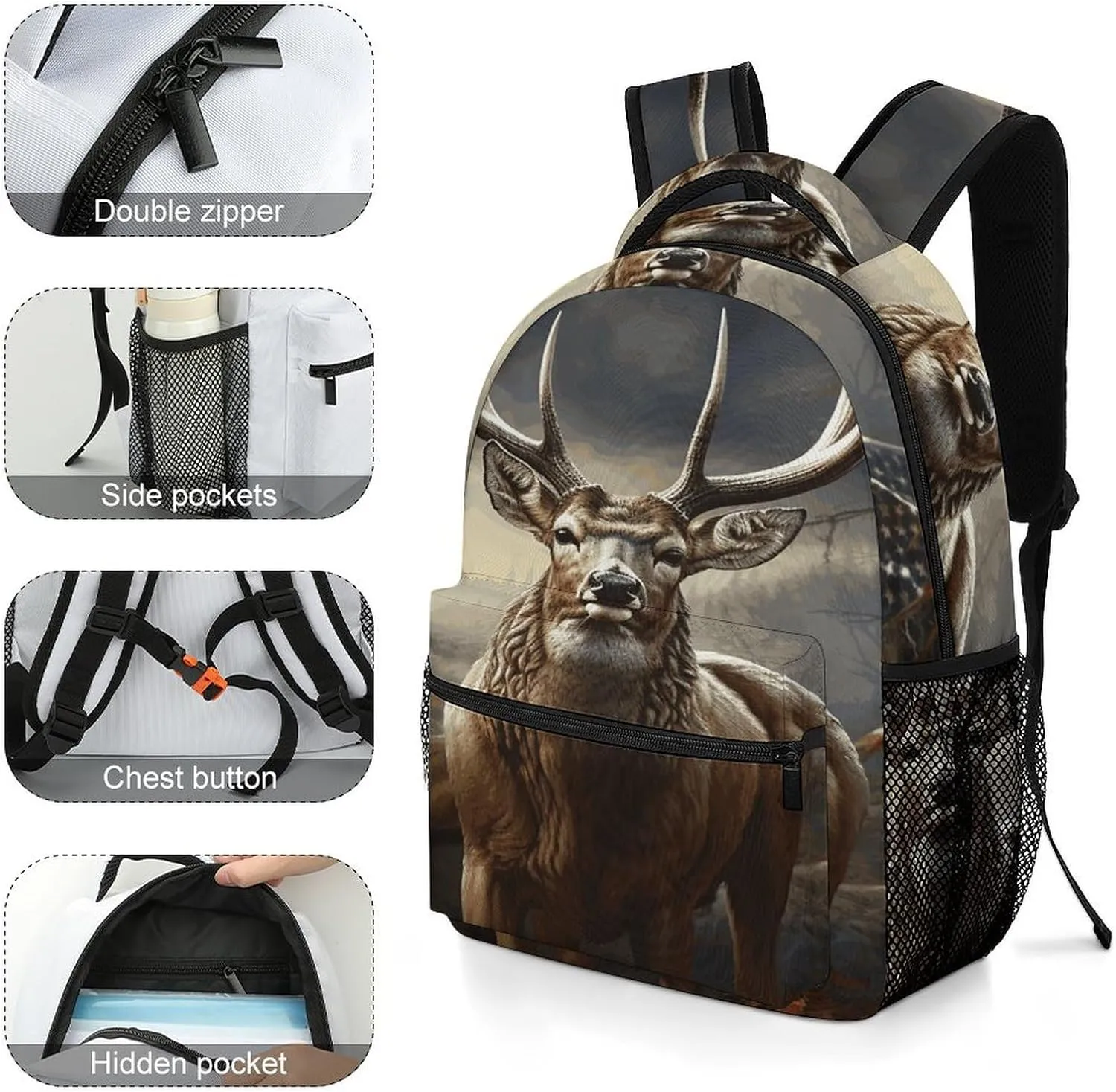 Small Backpacks Personalized Deer Hunting Season Printing Travel Bag Lightweight Travel Backpack For Women Men
